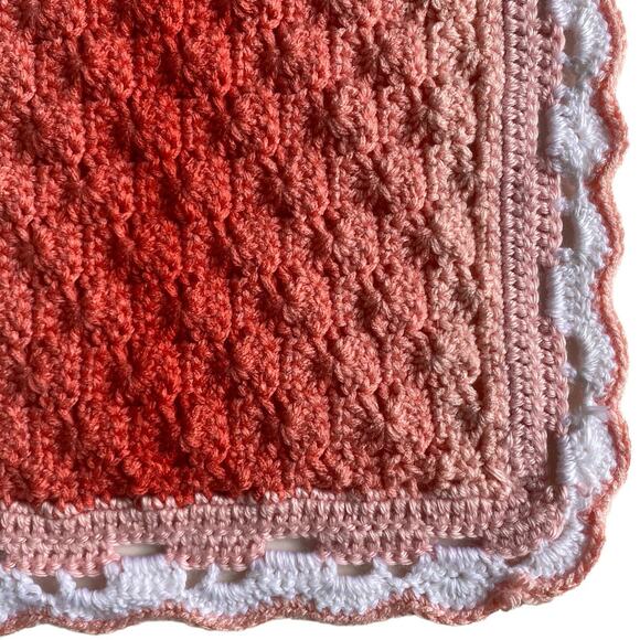 Crochet or Knit Baby Blanket Pink Peach Tones Scalloped Edge Sweet Handmade - Picture 4 of 8